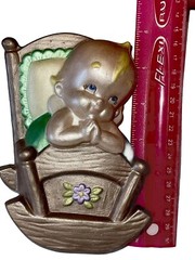 Vintage Ceramic 3D Kewpie Baby Cradle Wall Hanging Figurine Fun