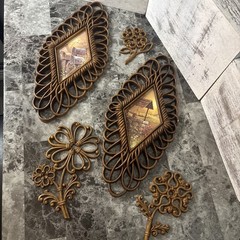 5 Vtg 1975 Burwood Products Hanging Wall Art Decoration Brown Framed Picture MCM