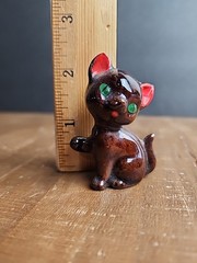 Small Mini Vintage Ceramic Cat Kitten Miniature Brown Orange Ears 2” Unbranded