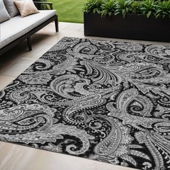 5′ X 8′ Black Gray And White Paisley Washable Rug