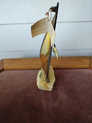 MCM Decor John DeMott Signed Metal Brass Sailboat Sculpture On Stone Nautical
