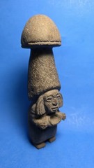 PRE-COLUMBIAN MIXTEC BASALT MUSHROOM STANDING FEMALE SHAMAN FIGURE