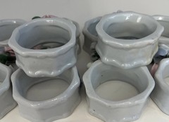 Vintage Unbranded Ceramic Napkin Rings Pastel Flowers Made in China 10ct