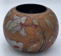 Vtg Art Nouveau Brass Cloisonne Handpainted Flowers Round Bud Vase Made In India