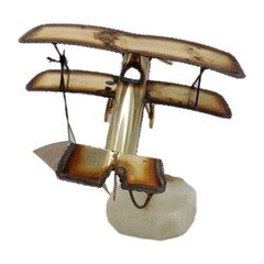 Vintage MCM Demott BiPlane Golden Metal Stone Base Art Decor Signed