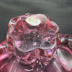 Hand Blown Bohemian Cranberry Art Glass Dish Bowl Folded Edges Original Sticker