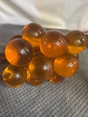 Vintage MCM Amber Orange Lucite Grape Cluster Large Driftwood Stem