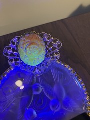 French Ormolu Dish~Frosted Glass Birds And Gilt Brass Trimmed With Carved Cameo.