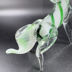 Hand Blown Art Glass Horse Figurine Paperweight Hand Made Glass Green White VTG