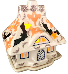 Polish Pottery Black Goth House Lantern Spiders Bats Gothic Decor