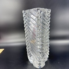Rogaska Clear Crystal Glass Triangle Ribbed Shaped Vase Large Heavy Glass Optic
