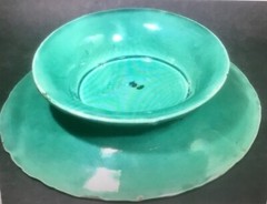 Antique Majolica Begonia Leaves Footed Platter c.1800’s
