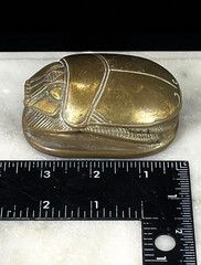 Brass Egyptian Scarab Beetle Hieroglyphics base Paperweight 3.5” Heavy VTG