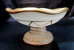 Small 3×5 Heavy 10+ oz Frosted Glass Hand Painted Gold Pedestal Old Compote Dish