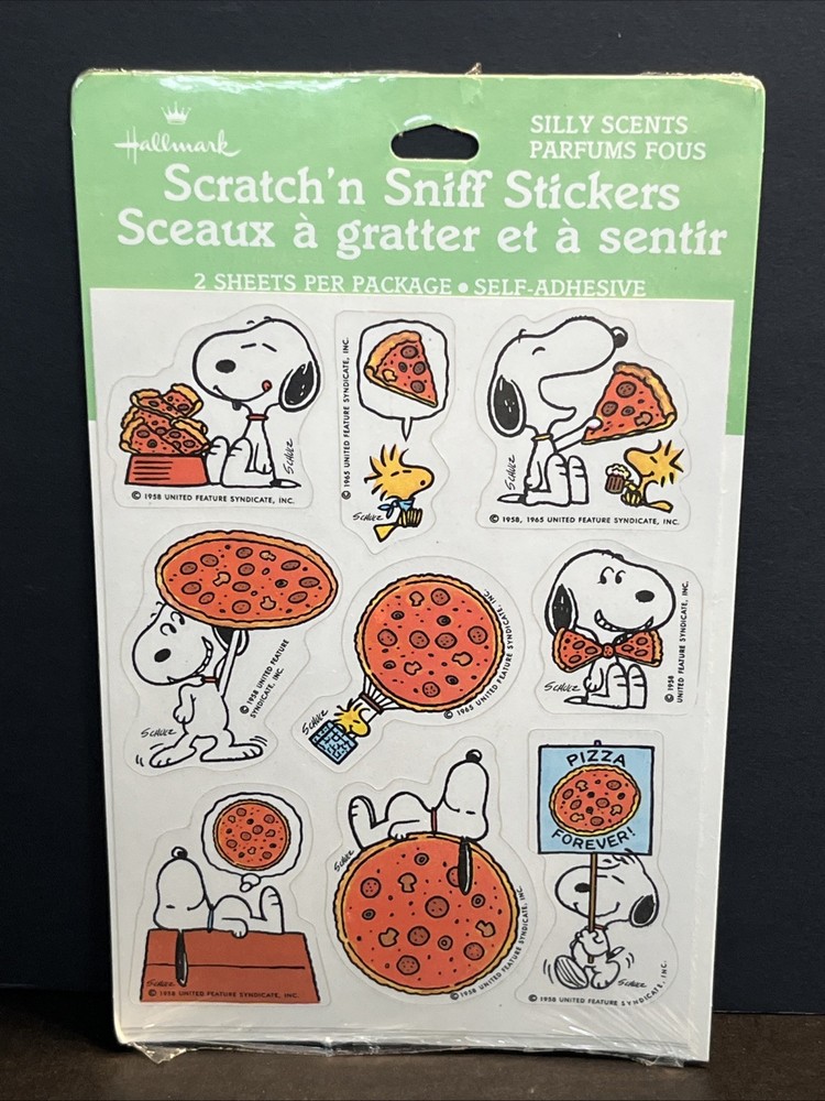 Snoopy Pizza Rare Vintage Hallmark Scratch’n Sniff Sticker Sheet 1980’s Peanuts