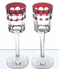 Faberge Ruby Red NA ZDOROVYE Cut to Clear Crystal Cordial Liqueur Goblets New
