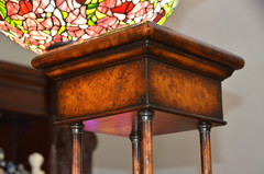 Neoclassical Wooden Walnut Burl & Bronze Pedestal Stand Tall 43 1/2 in