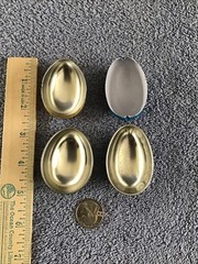 Vtg Tin Metal Egg Candy Containers RABBIT CHICK Murray Allen SWITZERLAND Lot 2