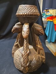 Vintage Hand Carved Wooden Candle Holder 12″ Tall Unknown Animal Depiction