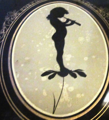 Silhouette on Glass 4 5/8″ x 5 3/4″ Nymph Playing a Flute Unframed