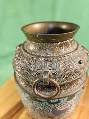 Champleve Brass Japanese Lamp Base W/Enamal Inlay Converted Urn Unknown Period