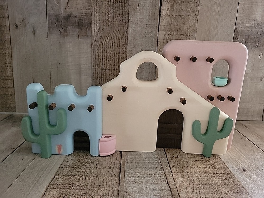 Southwest Diorama Adobe House Cactus Woodcraft Hanging Wall Art Home Interiors