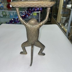 ANTIQUE BRASS MONKEY BUSINESS CARD HOLDER Petina Aged Green Card Tray