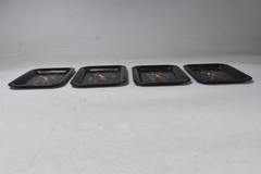 Vintage SET 4 FOLK ART TOLE WARE TIP SNACK TRAYS BLACK METAL BIRD DESIGN #08687