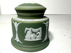 RARE – LATE 19TH CENTURY- WEDGWOOD SAGE GREEN JASPERWARE – INK WELL – CLASSICAL