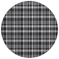 8′ Black Gray And White Round Plaid Washable Rug
