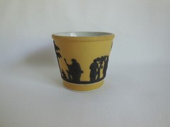 Antique Wedgwood Jasperware Yellow Buff Dip w/ Black Relief Jardiniere Cache Pot