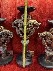 Ornate Rococo Victorian Hollywood Regency Style Gold Key Candle Holders Set Of 3
