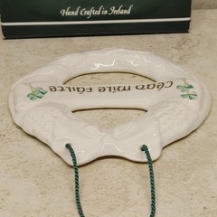 Belleek Shamrock Irish Welcome Wreath Wall Hanger Fine Parian China With Box