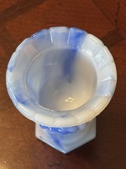 Akro Agate Blue White Slag Glass 3″ Mini Vase 764 Urn Succulent Planter INV#865