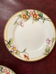 Set 7 Nippon Hand Painted 7.5” Dessert/Salad Plates Flowers Gold Detail 1900’s