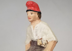 Rare Lot of 3 Polychrome Pottery Caganers using the bathroom some Signed dated