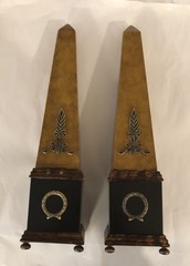 Pair Neoclassical Style Brass Composition and Partial Ebonized Table Obelisks