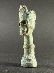 RARE ANCIENT LUR1STAN BRONZE CROWNED SKULL DEVIL GOTHIC STATUE – CIRCA 1000 BCE