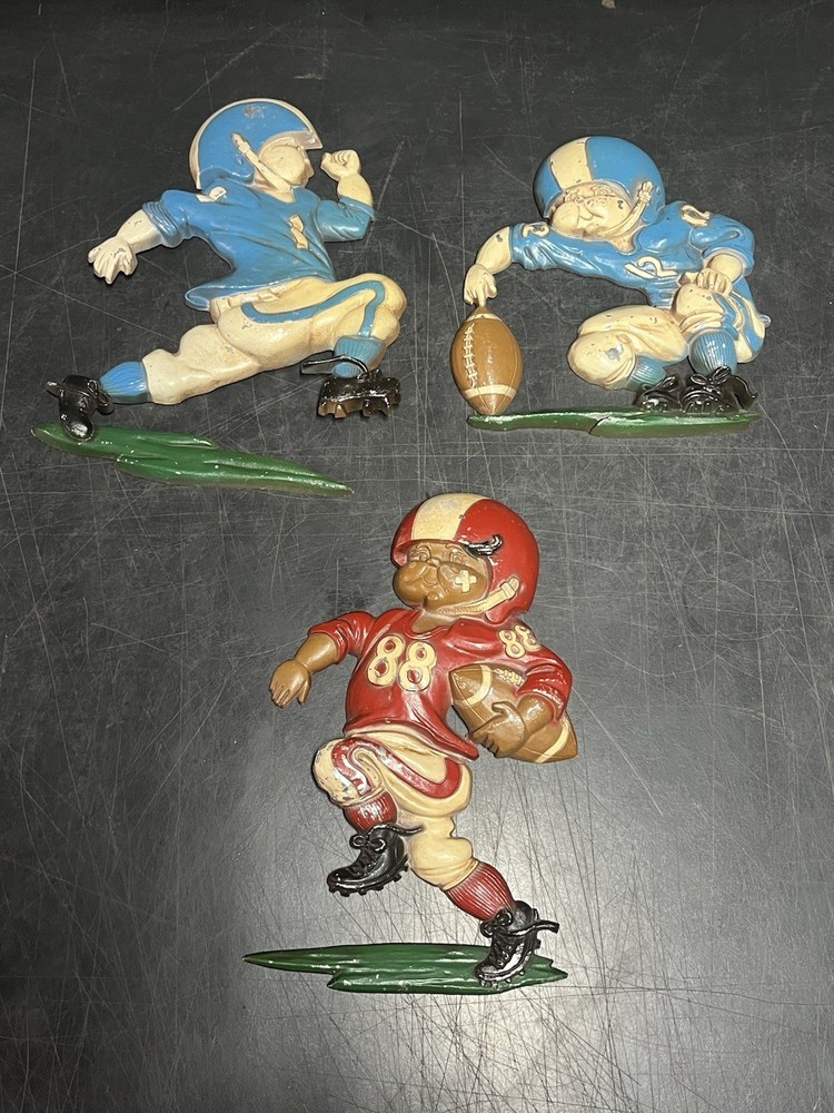 1976 homco cast Metal football players USA Made Wall Hangers… Aluminum?