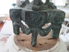 Old CAST IRON METAL Architectural FRENCH Standing Fragment Swags Flowers Green
