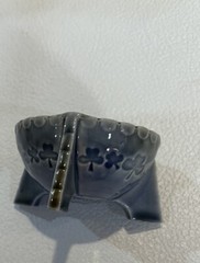 Irish Porcelain Blue Trinket/Salt Bowl with Clover 3 Footed Bowl Made in Ireland