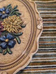 Kerzenhaus Wertklaude Floral Relief Wax Wall Plaque Ornate Frame Collectible