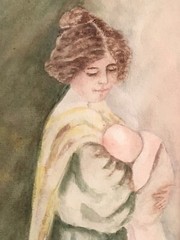 Antique Mother & Baby picture framed size 18.25″X9.25″ Print Unframed 14.5″X5.5″