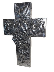 Beautiful Cast Aluminum 9 Inch Hanging Wall Cross Grapes Motif Fun