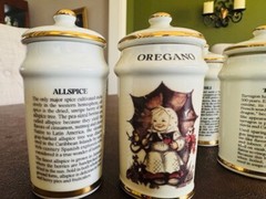Vintage Spice Jars w/Lids 1987 MJ HUMMEL Porcelain Set of 6 Alpine Switzerland