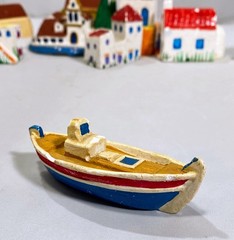 Ceramic Mini Greek Village (8) Houses Church Boat Handmade Hand-Painted
