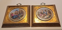 VTG Pair Sungott Studio NY Porcelain Framed Art Gold Gilt Italian Scenes