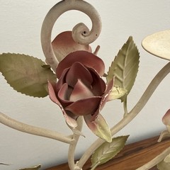 VTG Italian Toleware Tole Ware Candelabra 5 Candle Holder Roses Italy Metal
