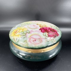 Vintage Limoges Porcelain Large Round Jar Box Hand Painted Container France Vtg