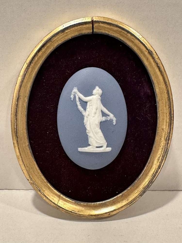 Antique Wedgwood Jasperware Plaque – Classical Lady with Garland, Framed